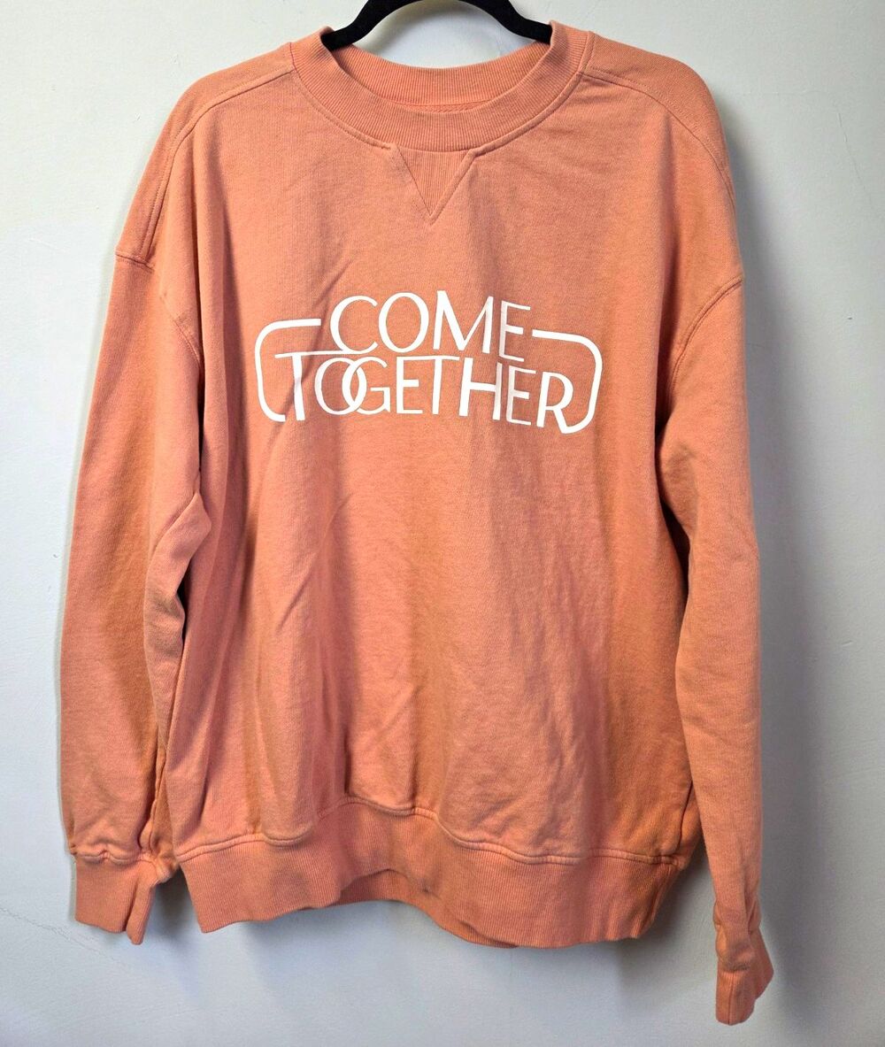 Goodfellow & Co Women's Peach Oramge Graphic Crew Neck Pullover Sweatshirt L